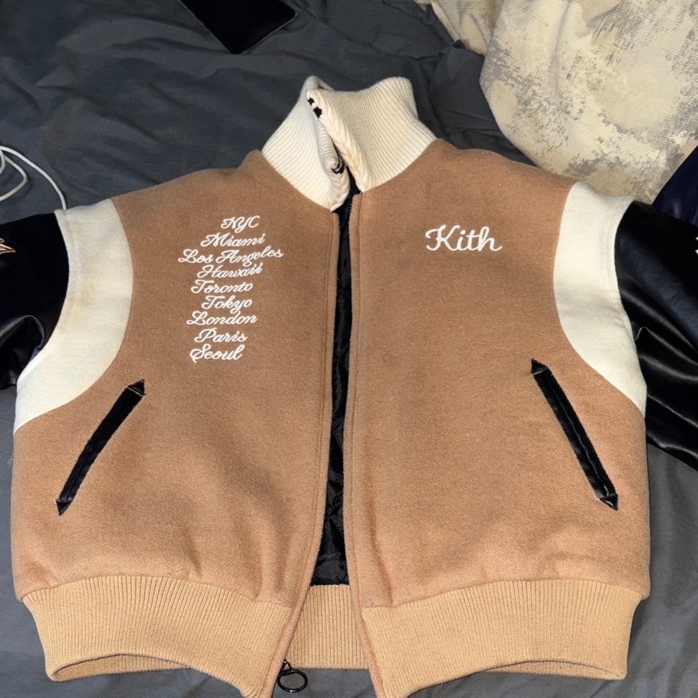 Kith Cream and Black Varsity Jacket